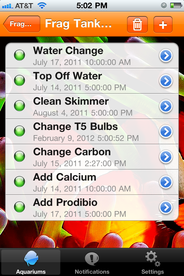 aquaPlanner App Tasks