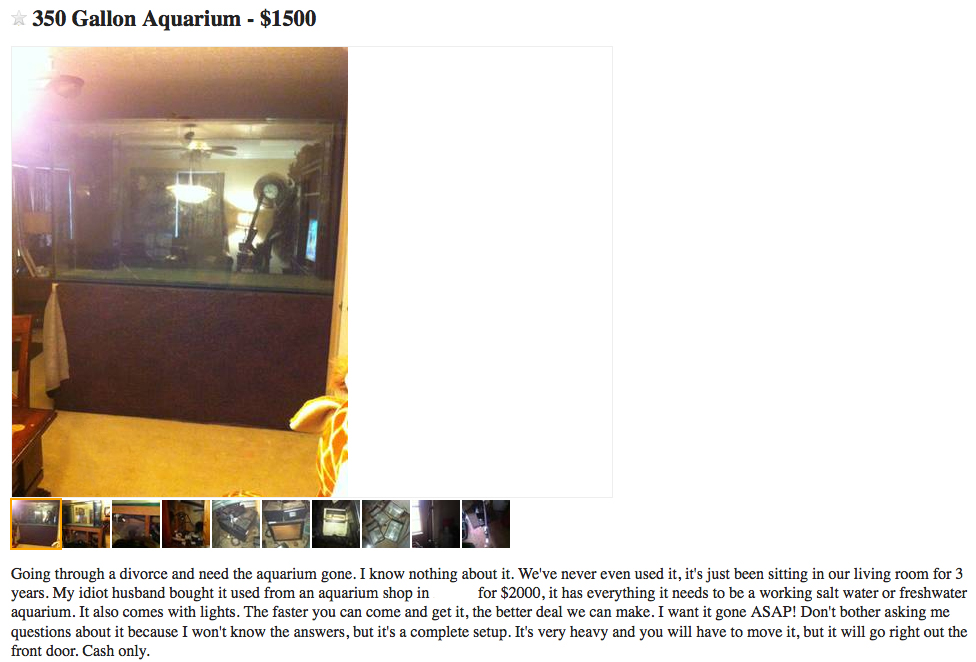 Ex-Wife Sells Aquarium on Craigslist